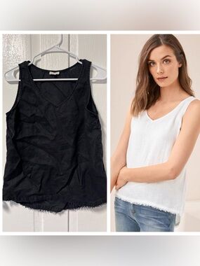 Garnet Hill Linen Fringe Detail Black Tank size 2